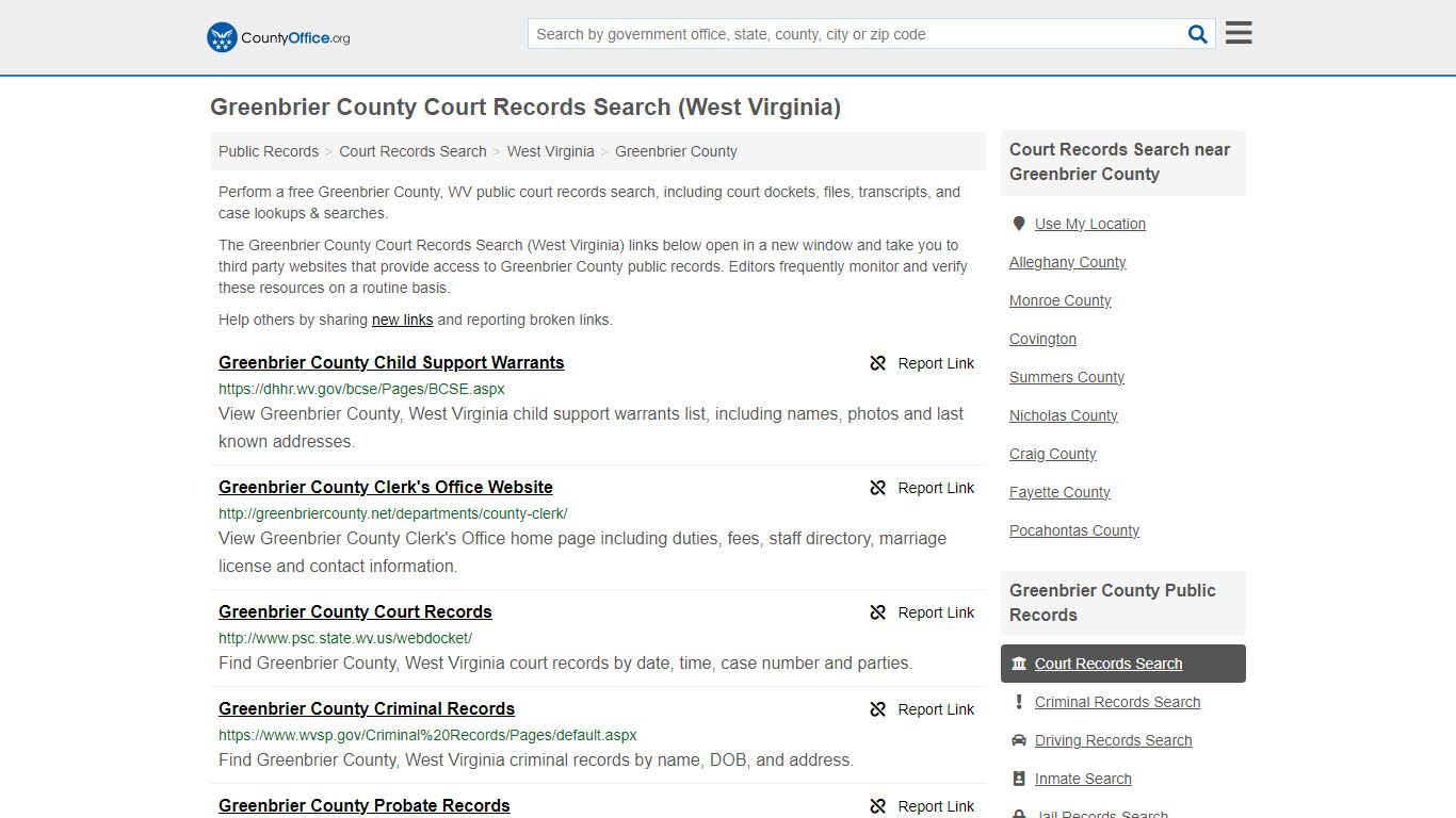 Greenbrier County Court Records Search (West Virginia) - County Office